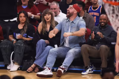 Travis Kelce Chugged Beer Courtside While Taylor Swift Reacted