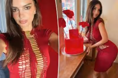 Emily Ratajkowski shares intimate 35th birthday photos in a red tassel-cutout dress