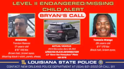 Louisiana issues Level II alert for missing 17-year-old believed with Tommie Mango