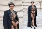 Teyana Taylor Dazzles in Lace and Pearls at Schiaparelli Couture Show