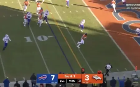 Bo Nix Delivers Touchdown Pass to OL Frank Crum in Playoff vs Bills