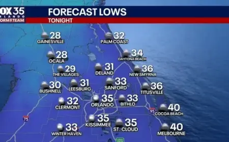 Cold Front Brings Rain Sunday, Freeze Threatens Orlando Early Monday