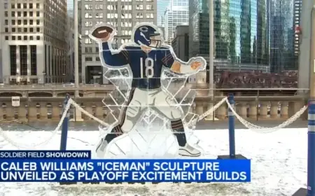 Chicago Bears Unveil Caleb Williams ‘Iceman’ Sculpture at Merchandise Mart Before Playoffs