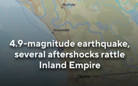 Magnitude 4.9 earthquake Now reported 19 km from Indio, California, with early estimate later revised