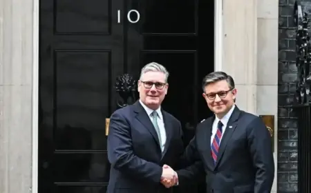 Speaker Johnson Vows to Ease Trump Tensions in U.K. Parliament Address