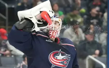 Elvis Merzlikins’ Unusual In-Game Water Break Catches Attention at Blue Jackets Match