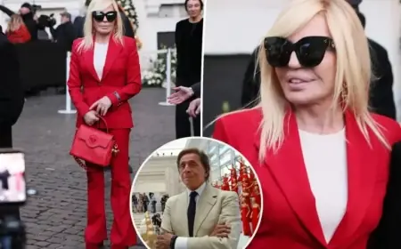 Donatella Versace Pays Tribute to Valentino with Iconic Red Hue
