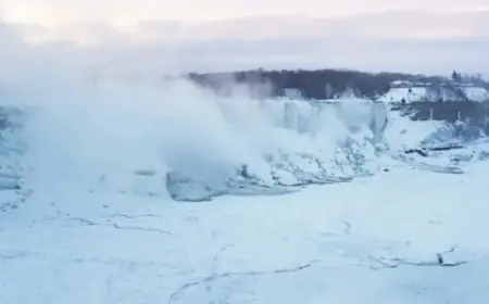 Bitter Cold Partially Freezes Niagara Falls