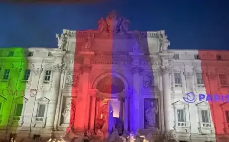 Trevi Fountain Shines with French and Italian Flag Colors
