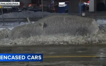 Philadelphia Woman Discovers Car Encased in Ice After Pipe Burst on Front Street
