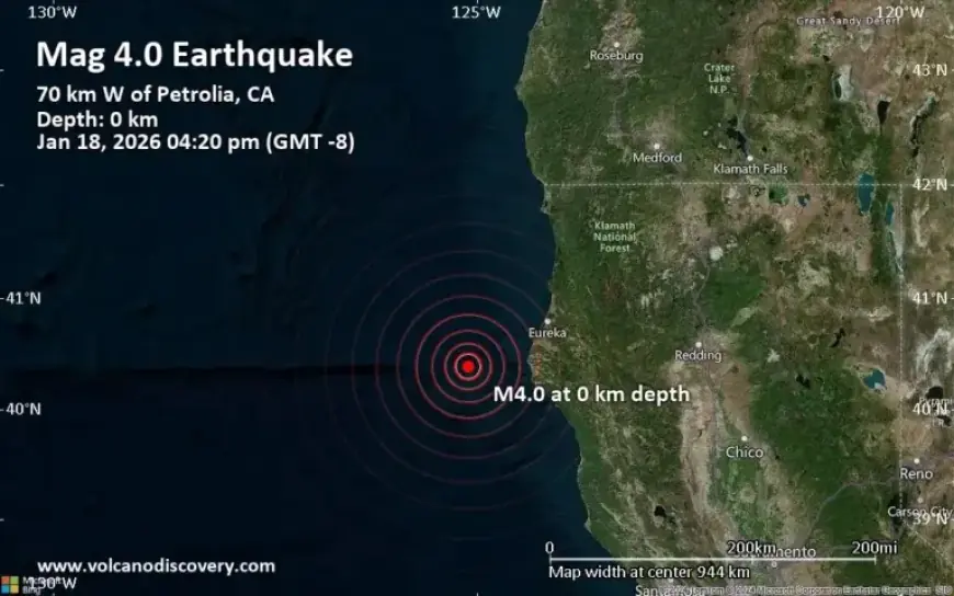 4.0 Earthquake Strikes Near Eureka in California’s Humboldt County