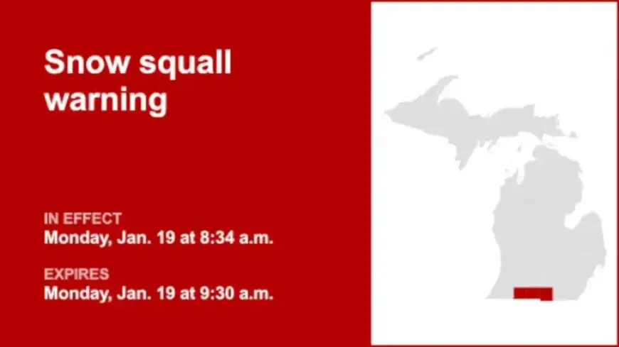 Snow Squall Warning Issued for Cass and St. Joseph Counties Monday Morning