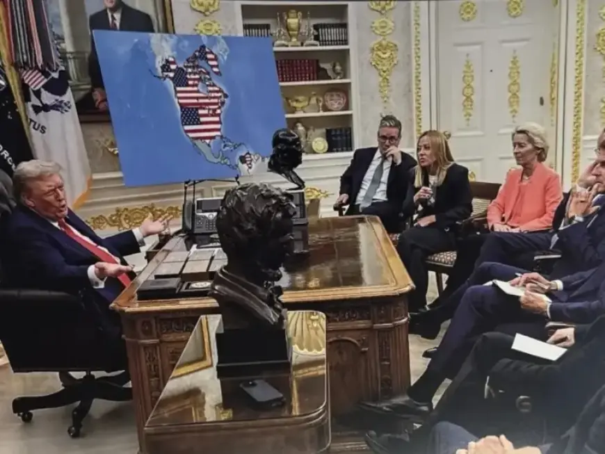 Trump Unveils New U.S. Map with Canada, Greenland; Meloni, Macron React