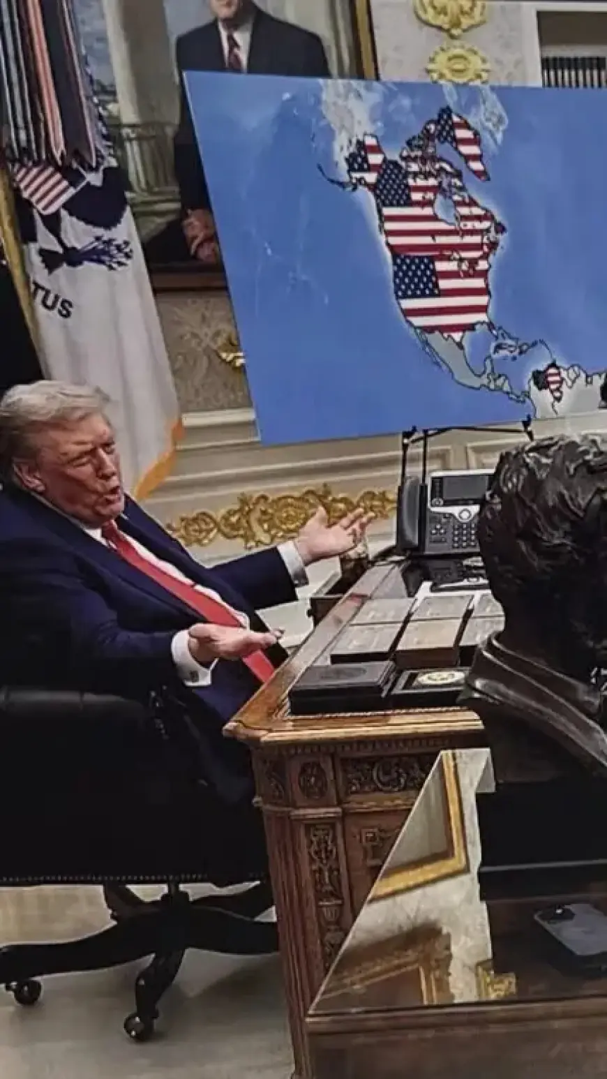 Trump Displays U.S. Map Including Canada and Greenland in Photo