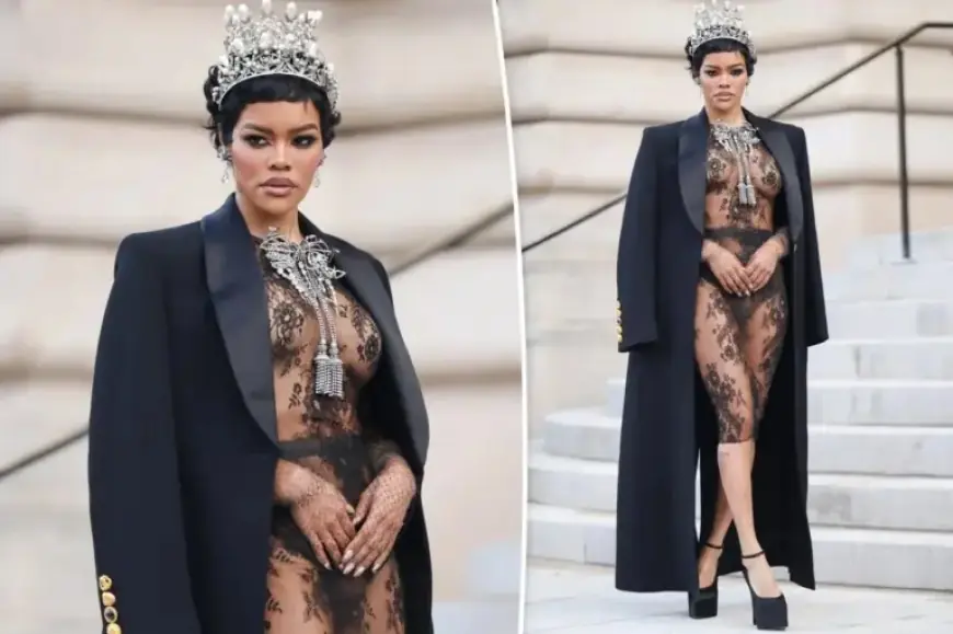 Teyana Taylor Dazzles in Lace and Pearls at Schiaparelli Couture Show