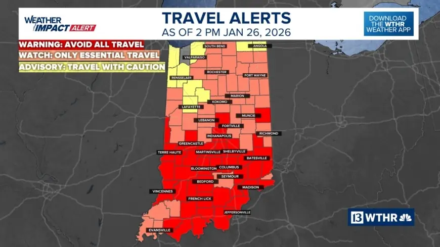 Indiana Travel Advisory Map Update: Dozens of Counties Under Warning or Watch as Extreme Cold and Snow Keep Roads Risky