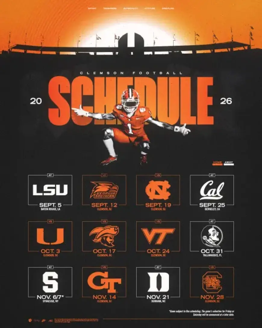 Clemson Releases 2026 Football Schedule on Official Athletics Website