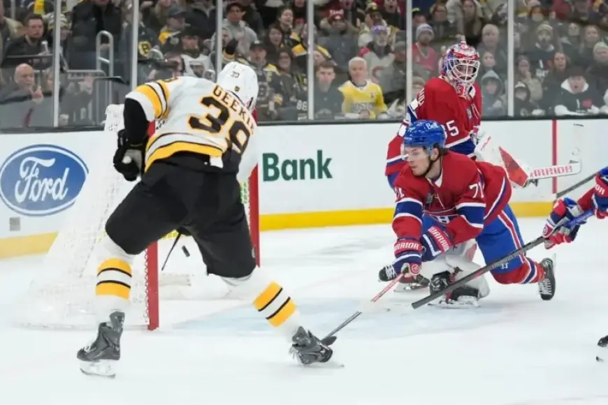 Geekie Hits 100th Goal as Bruins Edge Canadiens 4-3, Caufield Nets Hat Trick