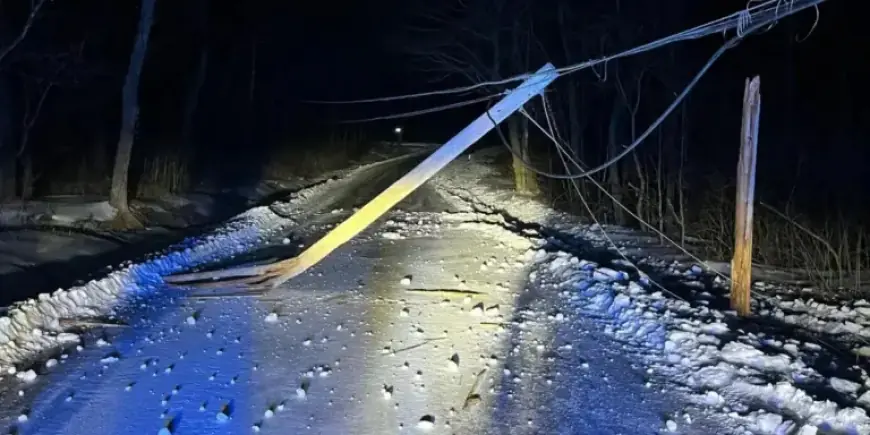 Driver Hits Utility Pole, Blocking Road in Icy Hit-and-Run Incident