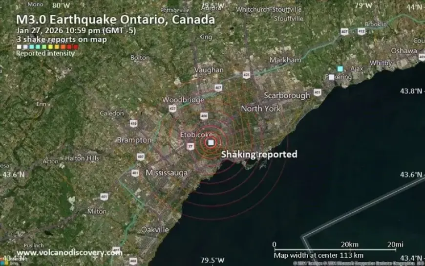 Possible Earthquake Detected Near Toronto, Ontario Minutes Ago