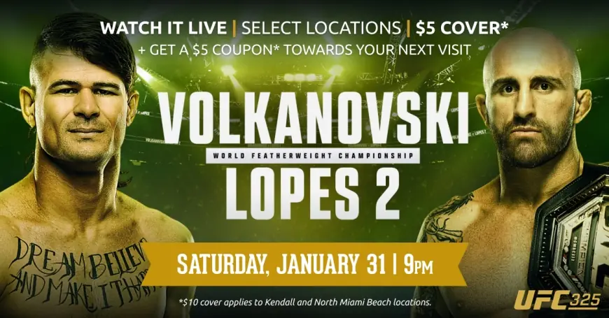 UFC 325 Is Set for January 31, 2026 in Sydney, With Volkanovski vs Lopes 2 Headlining a Card Built for Chaos