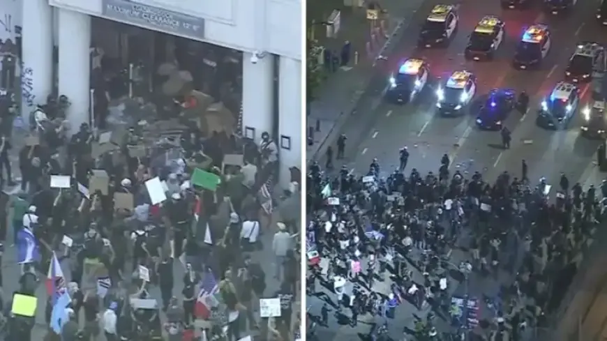 Protesters Clash with Police in Downtown LA Following ‘ICE Out’ Demonstration