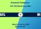 AFG vs WI T20 World Cup 2026 Warm-up: Dream11 Predictions for Match 8