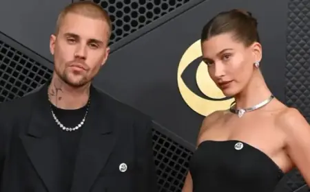 Justin & Hailey Bieber Showcase ‘ICE Out’ Pins at the Grammys