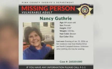 Savannah Guthrie’s Mother Reported Missing in Pima County, Urgent Search Underway