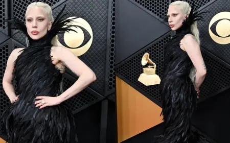 Lady Gaga leads Grammy red carpet 2026 as goth noir dominates fashion night