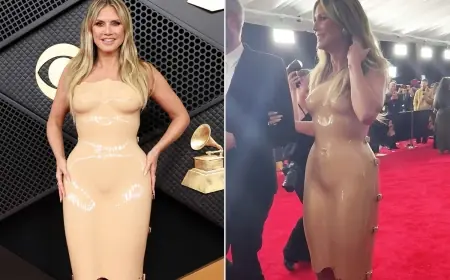 Heidi Klum Grammys 2026 dress sparks debate with “second-skin” latex look