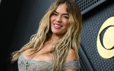 Karol G Stuns in Sheer Icy Blue Corset Gown at 2026 Grammys
