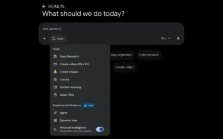 Gemini Tools Menu Unveils Labs Section, Personal Intelligence Feature