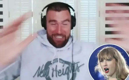 Travis Kelce Breaks Chair During Podcast, Jokes About Taylor Swift’s Reaction
