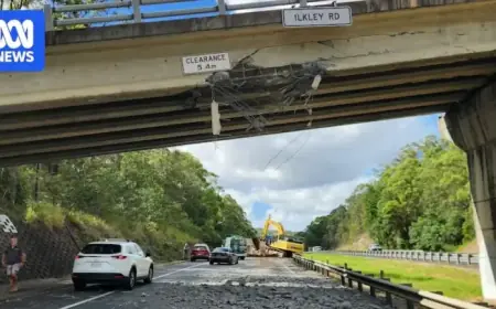 Excavator Hits Bridge, Blocking Bruce Highway on Sunshine Coast