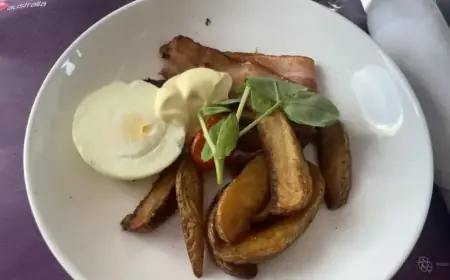 Disappointing Business Class Meal: Soggy Wedges and Cold Egg Dish Served
