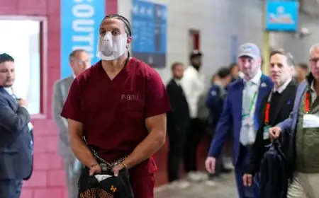 Mack Hollins Arrives at Super Bowl in Shackles and Vrabel Jersey