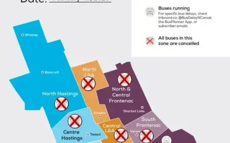 Belleville, Quinte West, PEC Buses Operate; Cancellations Hit Other Areas
