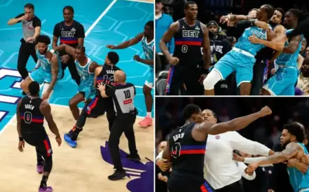 Four Players Ejected in Intense Pistons-Hornets Brawl