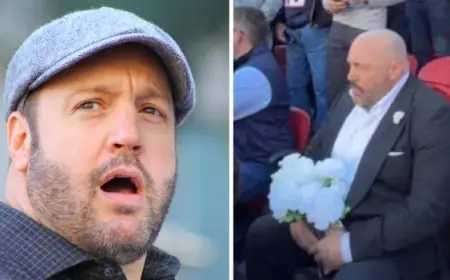 Matt Taylor and Kevin James spark Super Bowl buzz with “heartbroken” in-stadium stunt