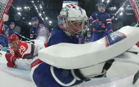 Jeremy Swayman Concedes Long-Range Goal Against Denmark in Olympic Match