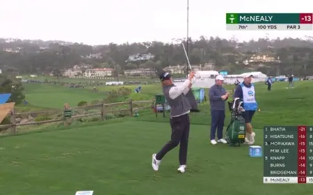 Maverick McNealy hits 98-yard tee shot to 5 feet, birdies No. 7 at AT&T Pebble Beach