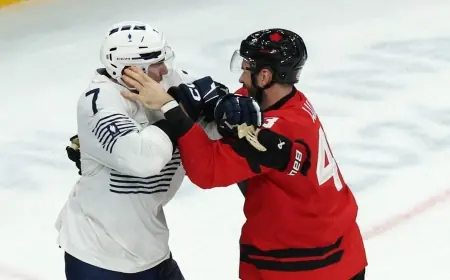 Olympic hockey altercation: Tom Wilson confronts pierre crinon after MacKinnon hit