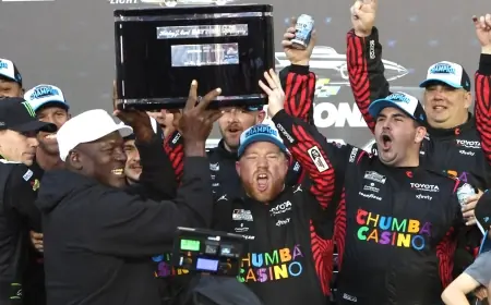 Daytona 500 victory for 23XI Racing as michael jordan celebrates with Tyler Reddick