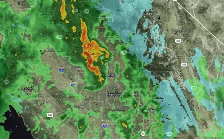 severe thunderstorm warning issued as Central Valley storm brings funnel cloud risk, lightning and mountain snow