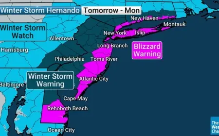 Blizzard Warning, Winter Storm Watch and Winter Storm Warning: Snow Storm Weather Forecast for NYC as Heavy Snow Targets Sunday Into Monday