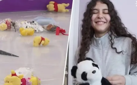 Stuffed Animals Olympics: Young Flower Kids Rush the Ice After Figure Skating Programs