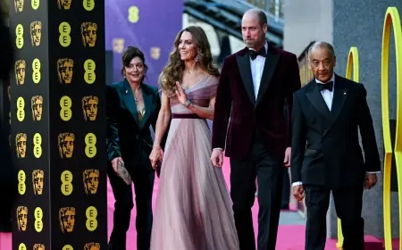 Emma Stone Joins Kate and William on BAFTAs Red Carpet as Prince Says He Is 'Not in a Calm State'