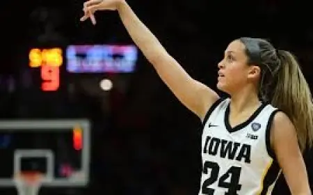 Caitlin Clark reacts after former Iowa teammate Gabbie Marshall announces engagement