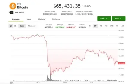 Cryptocurrency: Bitcoin Falls Below $65,000 Amid U.S. Stock Rout